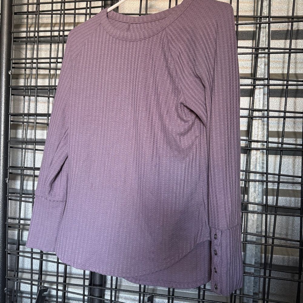 chaser waffle knit Thermo top Long Sleeve medium Ribbed shirt Lavender Purple A8